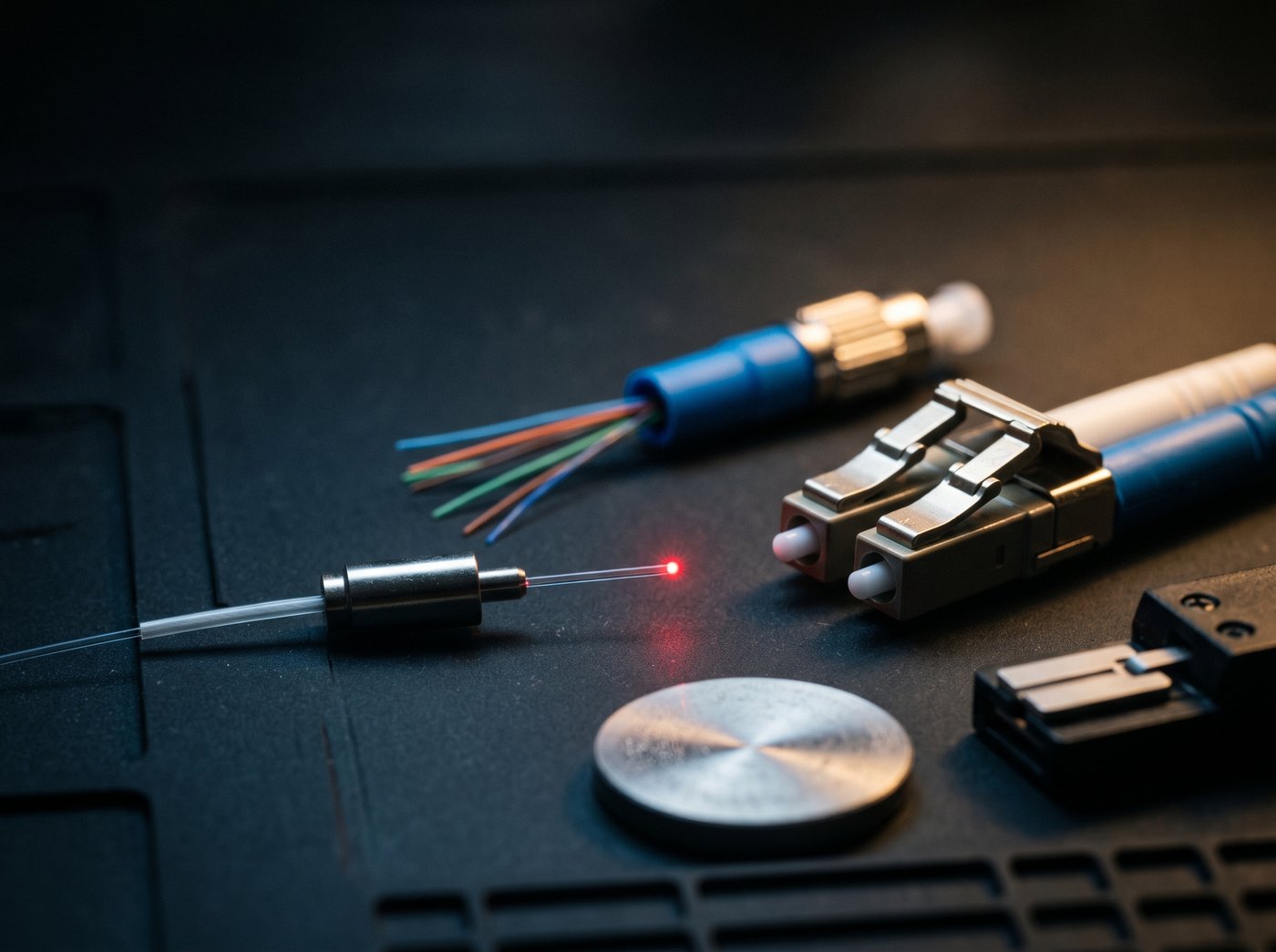 LC fiber connector with continuity test light